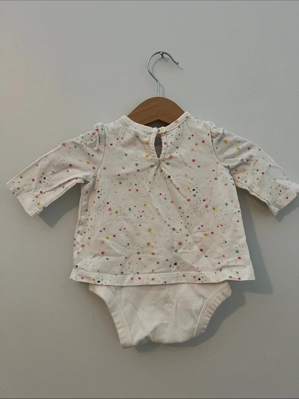 Gap | Baby Girls Cream Star-Print Ruffle Bodysuit Top Size 0-3 Months
